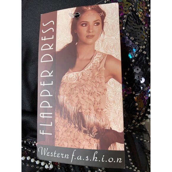 Black Beaded Fringe Flapper Dress Size 8-10 - Picture 5 of 7